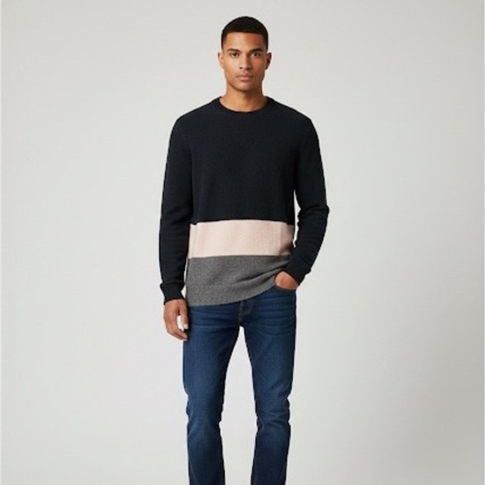 TIME Pure Cashmere Sweater Yarn Made in Italy Striped Mens Knitwear